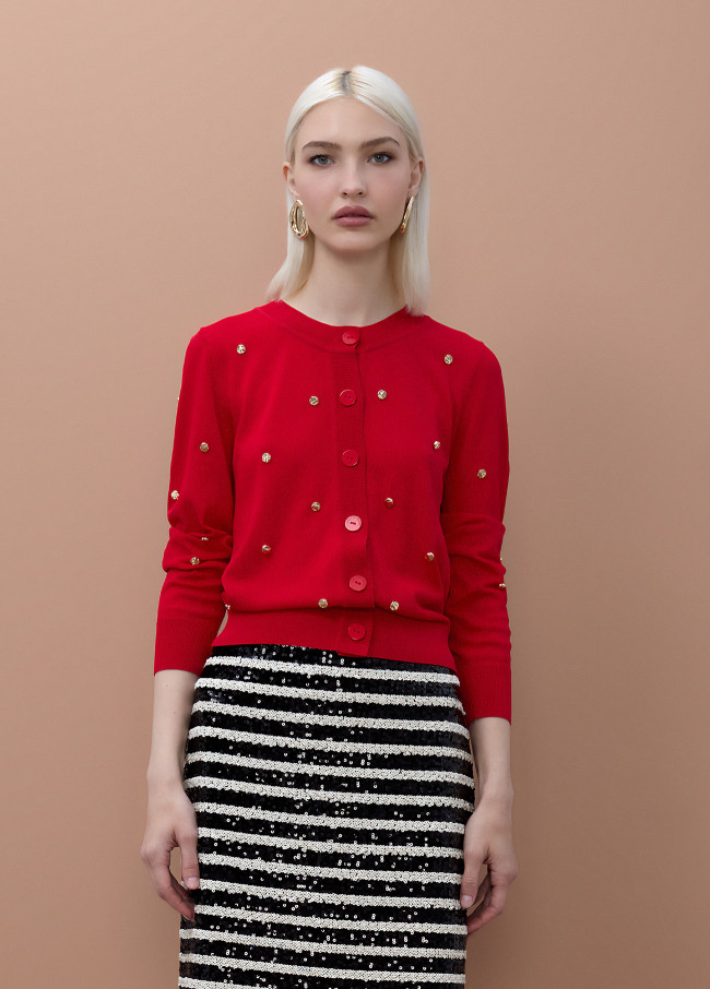 Cardigan con Tachas Irregulares