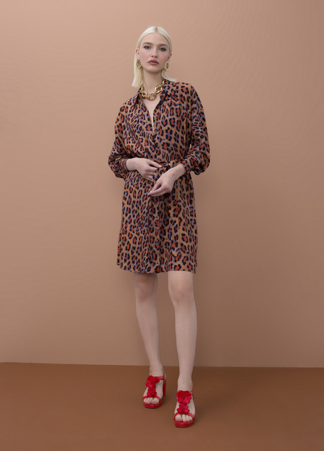 Short Shirt Dress with Animal Print