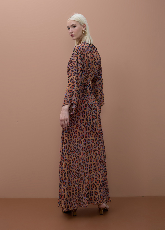 Langes Kleid Weitärmel Einstellbarer Gürtel...