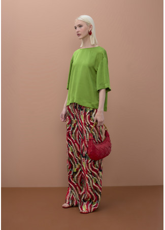 Pantaloni ampi stampati in raso