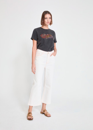 Culotte sarga con stitching a contraste