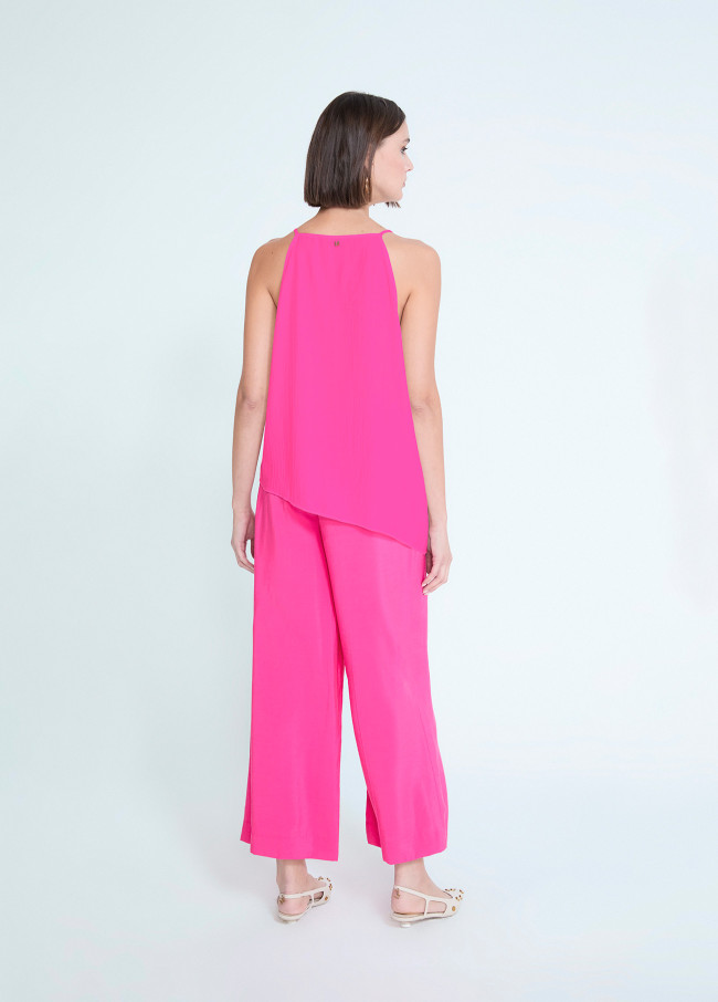 Straight Neckline Thin Strap Top with Front Flap