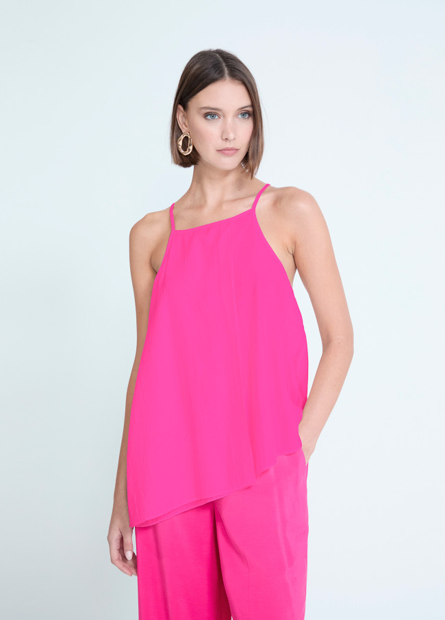 Straight Neckline Thin Strap Top with Front Flap