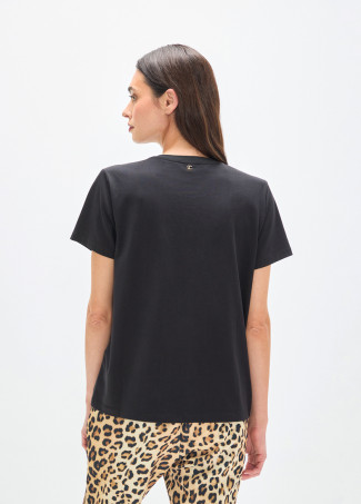 T-shirt col en V animal positionné avec strass