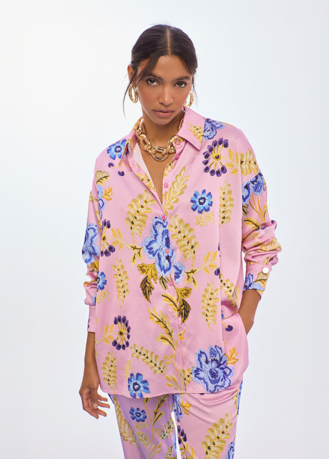 Jogger satinado print flores