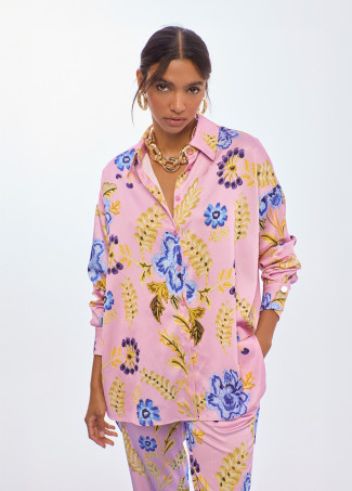 Jogger in Satin Stampato a Fiori