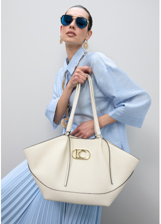 Shopper effetto pelle con manico intrecciato