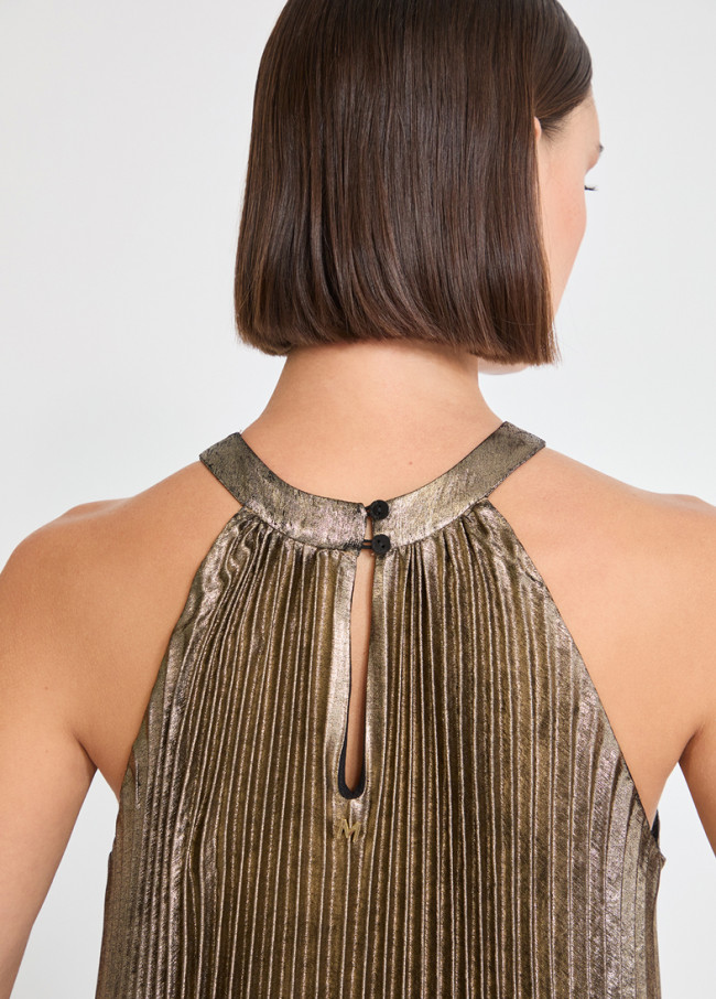 Abito Halter Plissettato Dorato