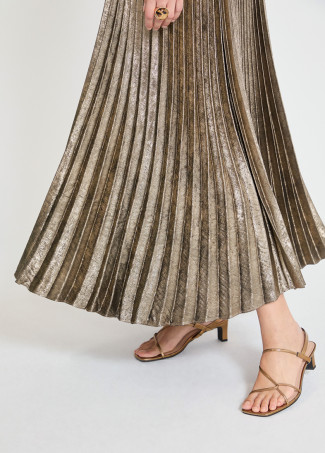 Gold Pleated Halter Dress