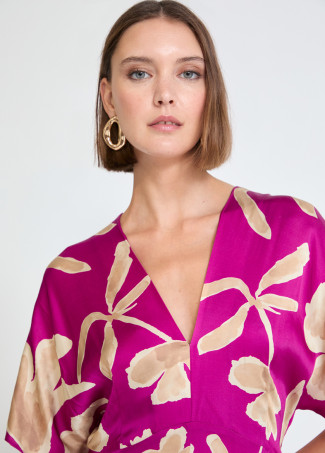 Printed satin V-neck dress