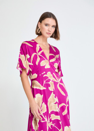 Printed satin V-neck dress