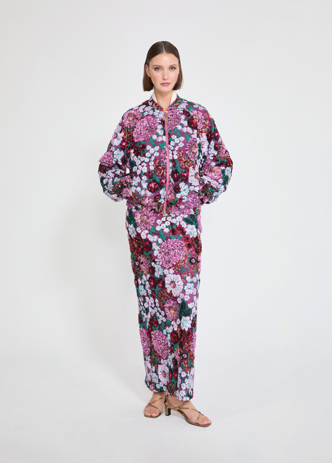 Blouson Bomber à Paillettes Floral