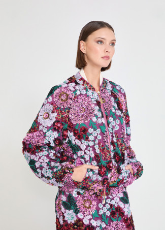 Blouson Bomber à Paillettes Floral