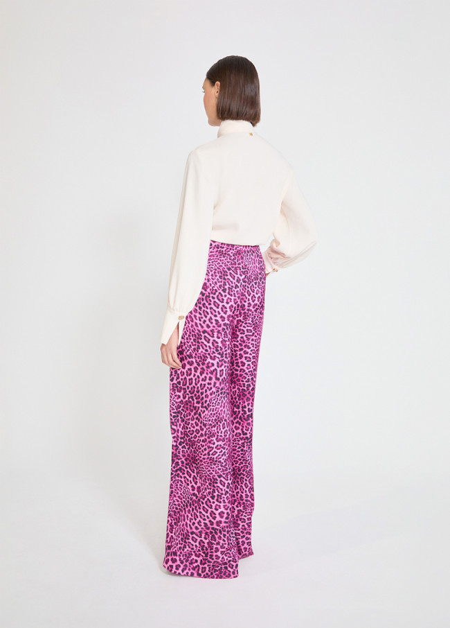 Pantaloni Wideleg con Animal Print Buganvilla