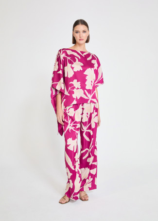 Asymmetric Sleeve Bougainvillea Blouse