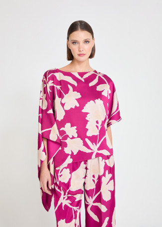 Asymmetric Sleeve Bougainvillea Blouse