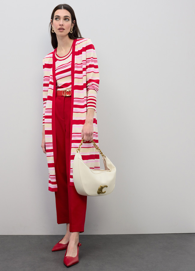 Top a righe tricolore in maglia