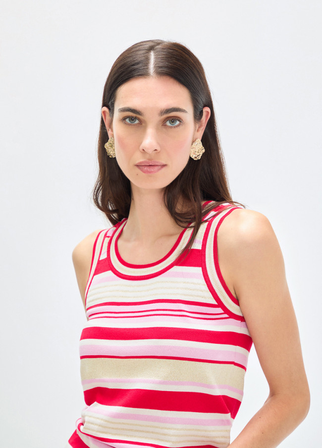 Top a righe tricolore in maglia