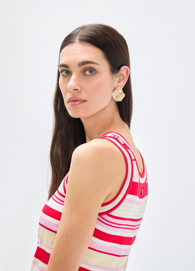 Top a righe tricolore in maglia