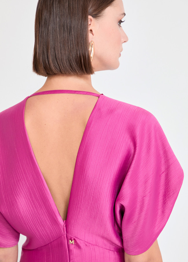 Robe Texturée Manche Courte Col en V