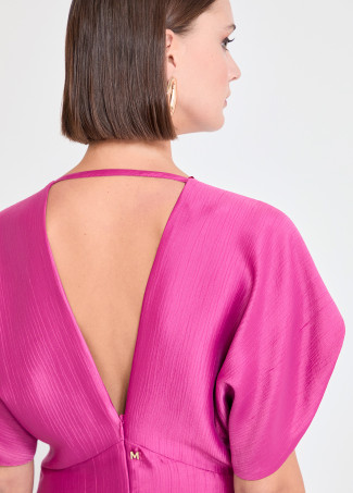 Textured Short Sleeve V-neck Dress