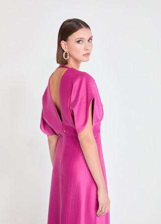 Textured Short Sleeve V-neck Dress