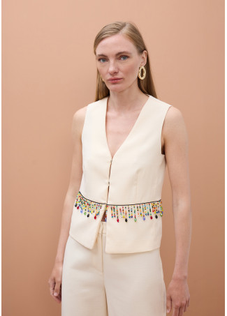 Cropped Pants with Multicolor Stones