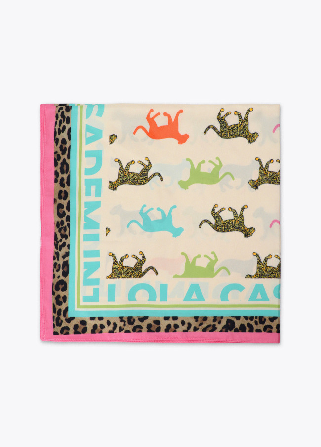 Foulard Satinato con Stampa Tigri Colorate 55*55