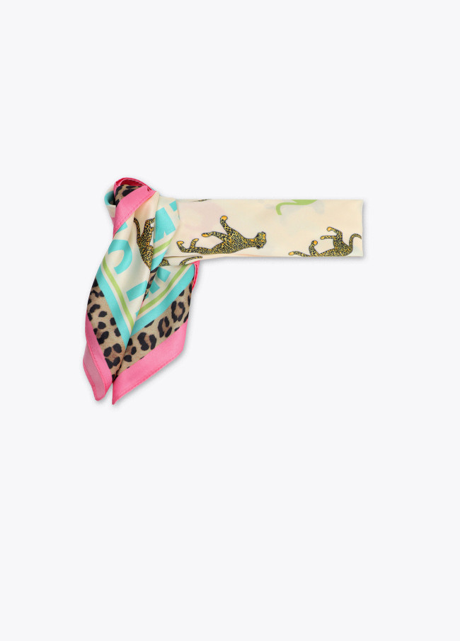 Foulard Satinato con Stampa Tigri Colorate 55*55