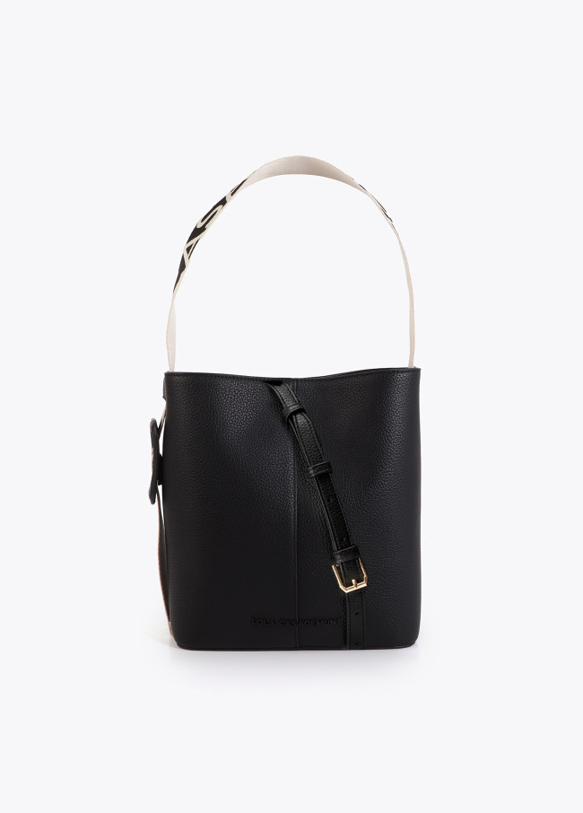 Shopper con Manico in Nylon a Contrasto