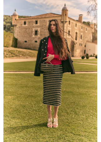 Gestreifte Clutch mit Pailletten