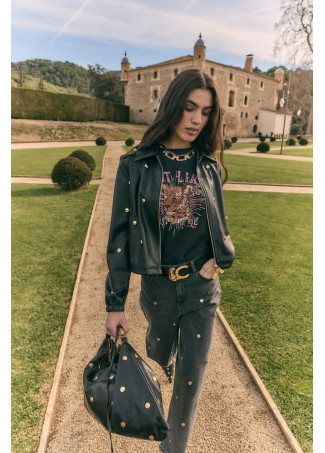 Blouson en Similicuir avec Clous Ronds