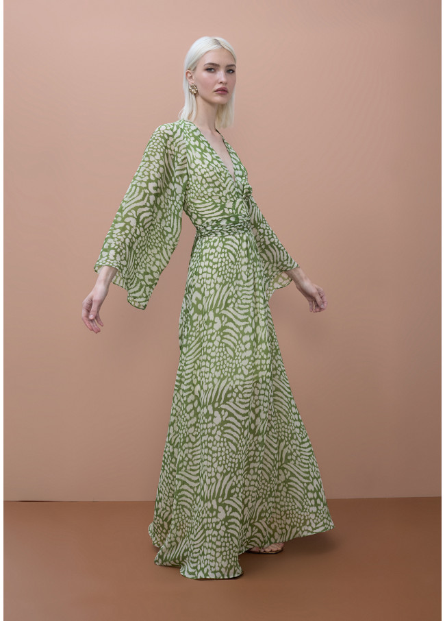 Vestido longo manga larga cinto ajustável...