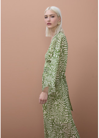 Robe longue manches larges ceinture ajustable imprimé animal