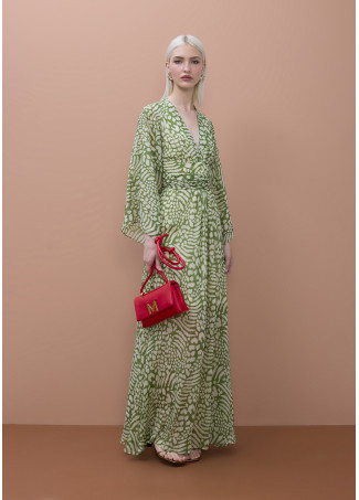 Robe longue manches larges ceinture ajustable imprimé animal