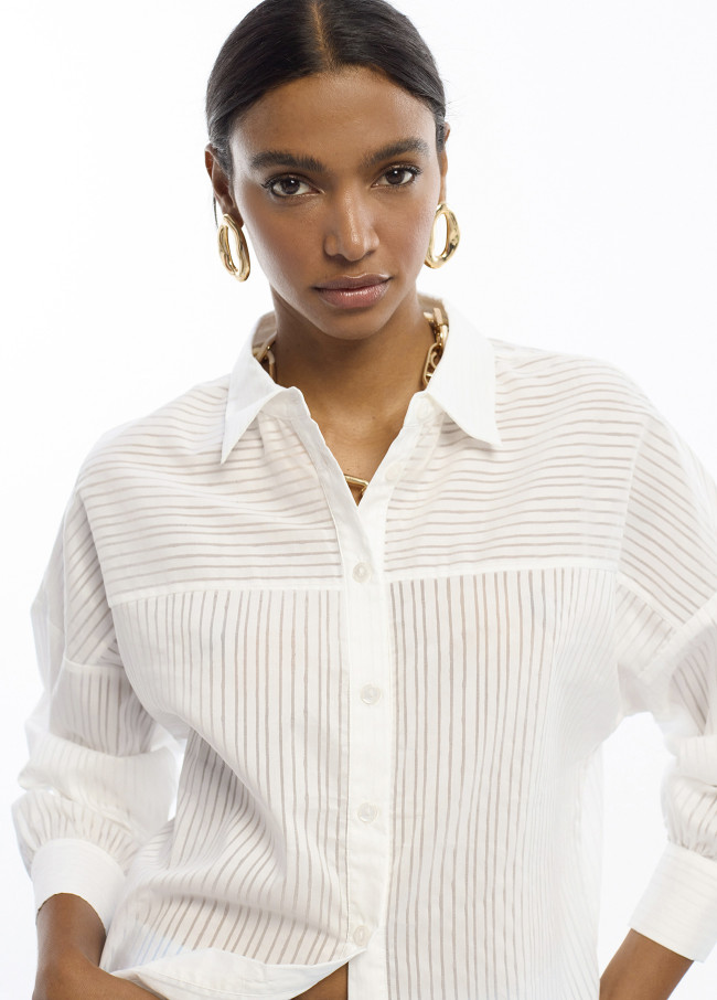 Oversize Poplin Striped Sheer Shirt