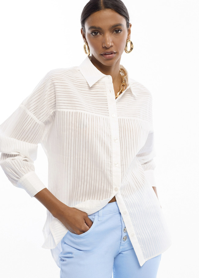 Camisa oversize em popeline com riscas e...