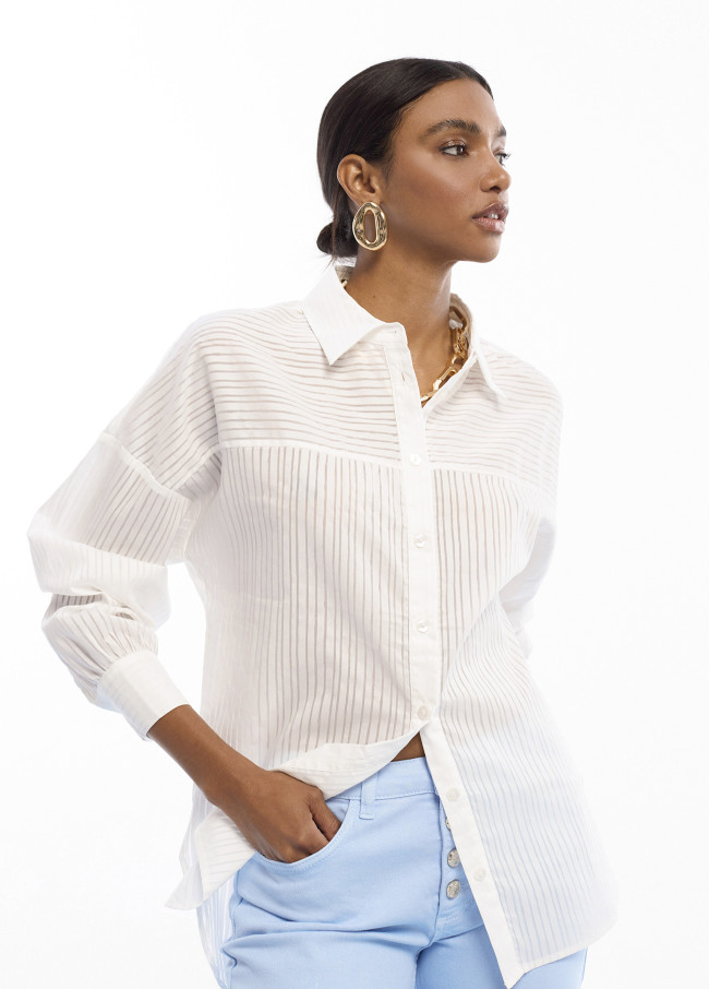 Oversize Poplin Striped Sheer Shirt