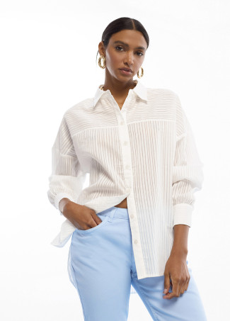 Chemise oversize en popeline à rayures et transparence