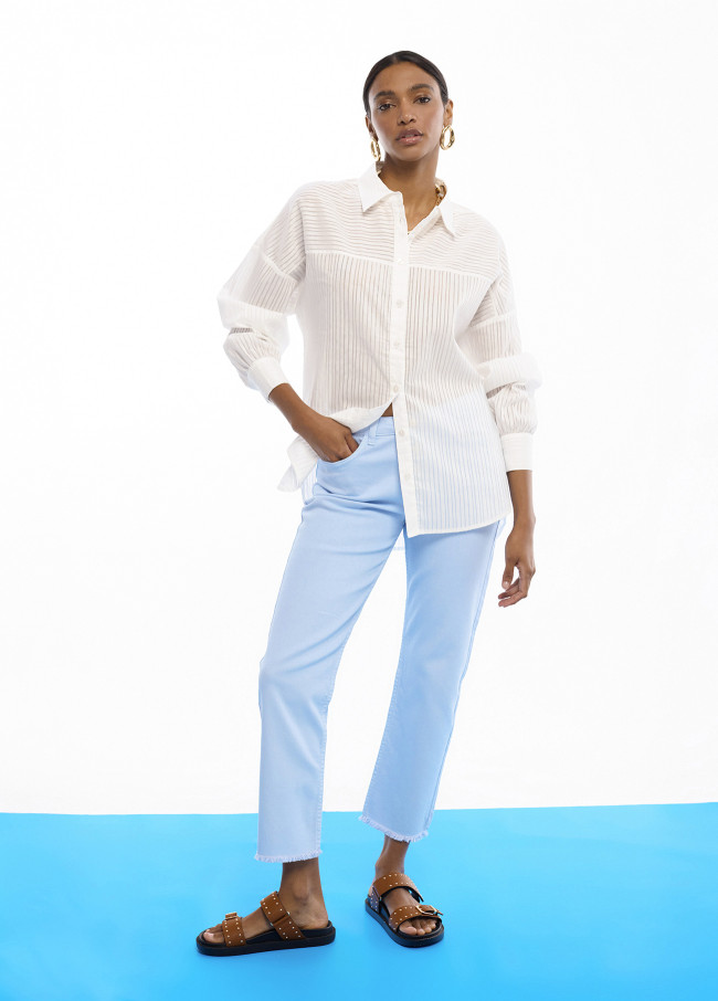 Oversize Poplin Striped Sheer Shirt