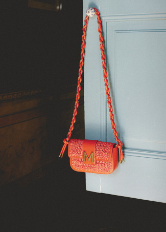 Combined Raffia and Faux Leather Crossbody