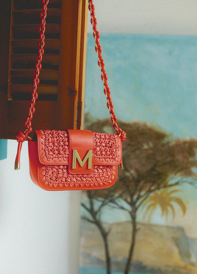 Combined Raffia and Faux Leather Crossbody