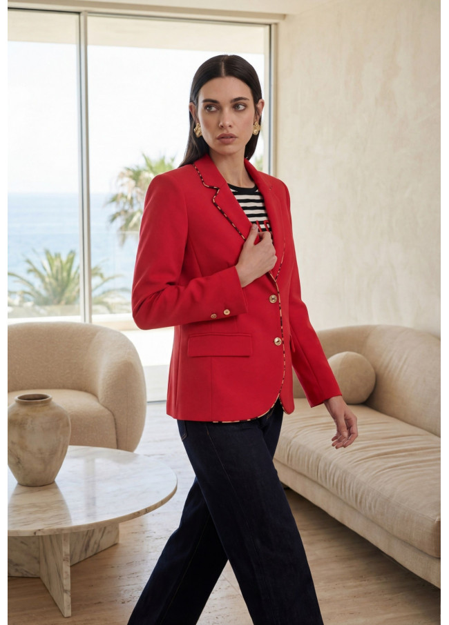 Blazer Vermelho com Contraste Animal Print