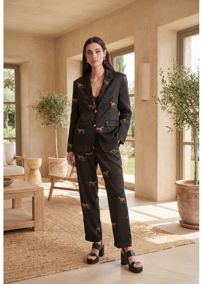 Blazer Droit Satiné Imprimé Léopards