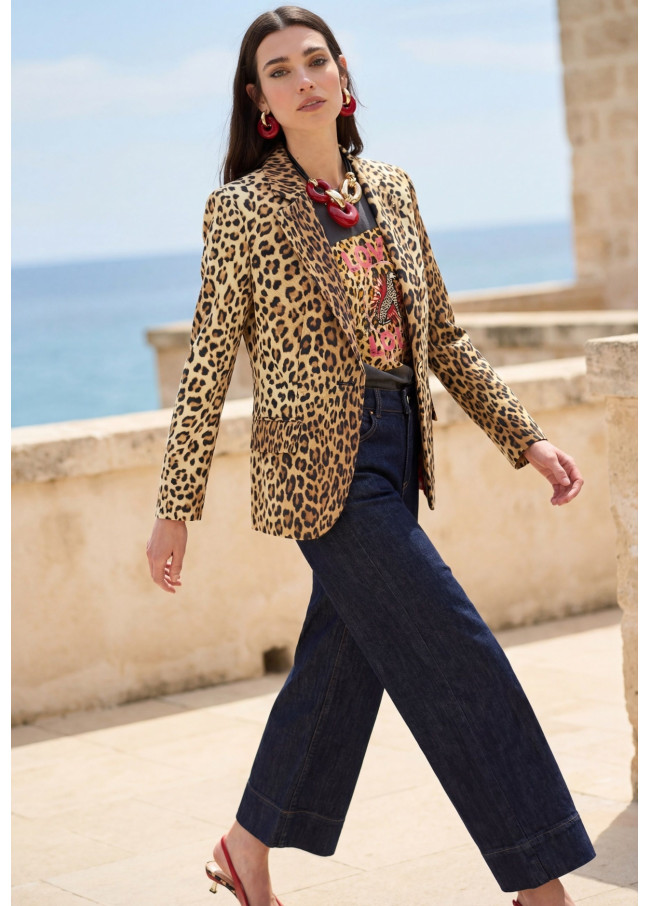 Taillierter Blazer mit Revers-Taschen Animal Print
