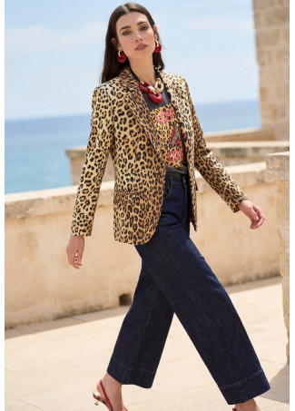 Taillierter Blazer mit Revers-Taschen Animal Print