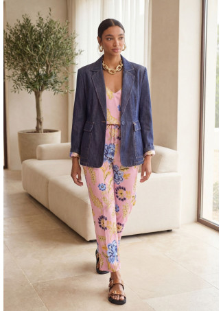 Fitted Denim Blazer with Patch Pockets