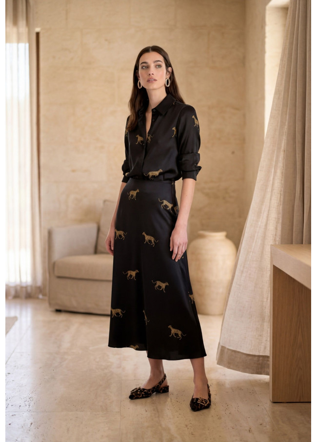 Satin Leopard Print Skirt