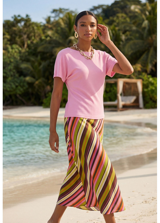 Satin Skirt with Multicolor Stripes