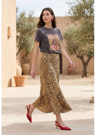 Satin Animal Print Skirt